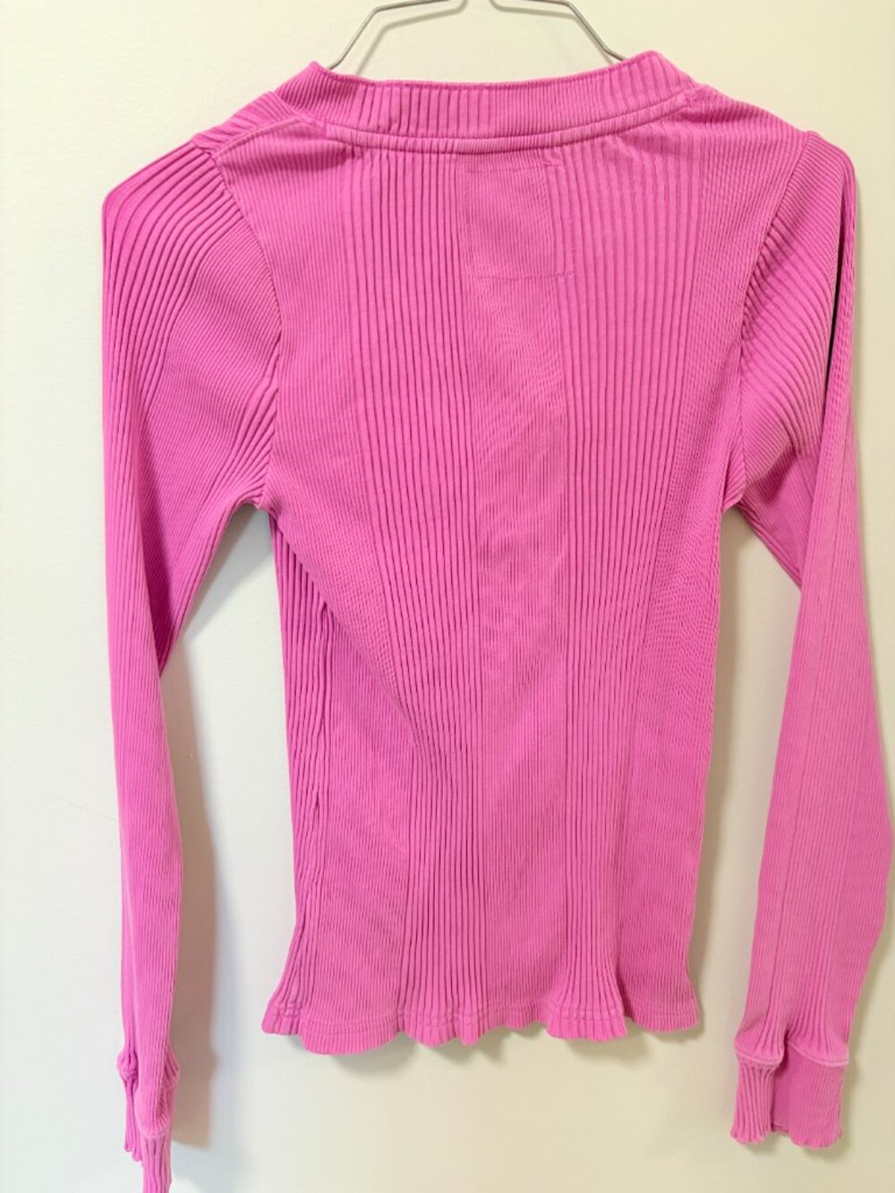 Aerie Road Trip Long Sleeve Rib Henley T-Shirt Bright Pink Fuschia Cozy Lounge - Picture 9 of 12